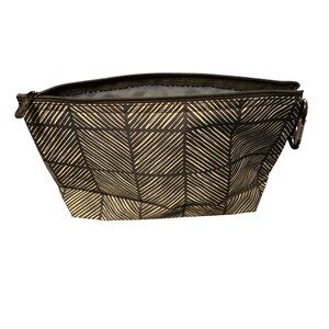 Compact Travel Pouch With Carabiner Black & White Geometric Pattern Water-Resist